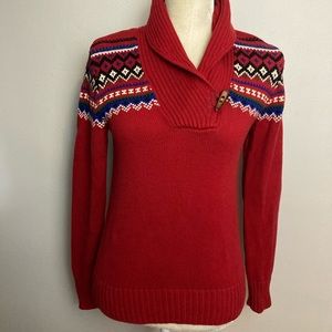 12-25 Ralph Lauren red sweater cotton fair isle vintage small